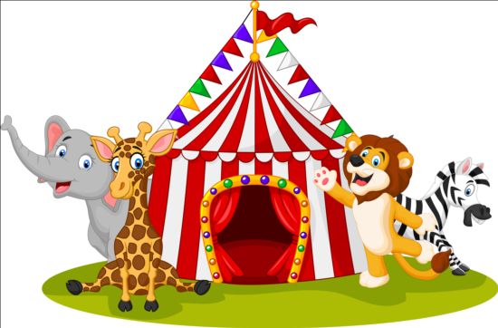 Cirkus med söta djur vektor material  
