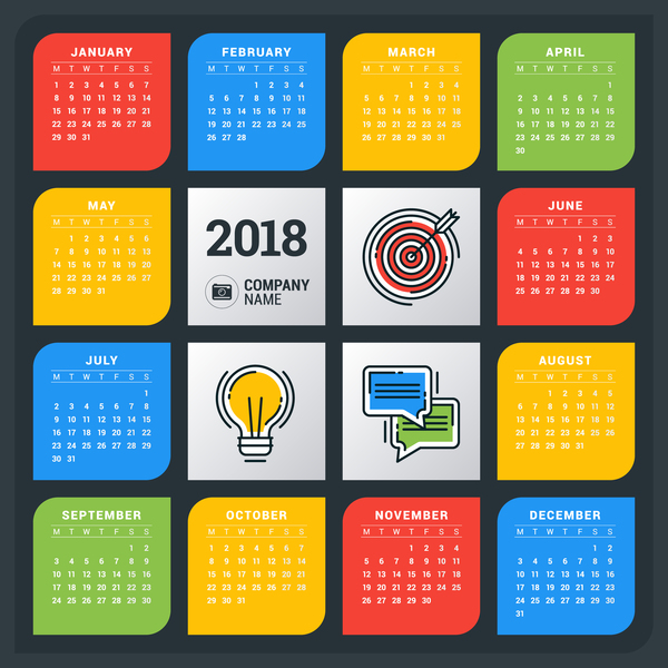 2018カレンダーの会社のテンプレートベクトルを着色  