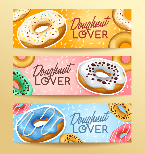 Doughnut banners design vector set 01  