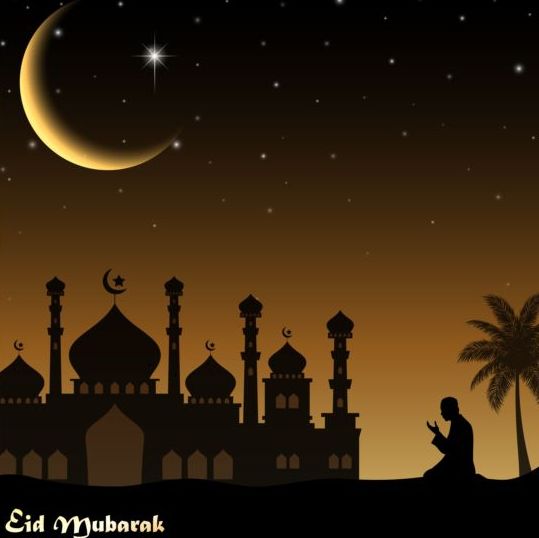 Eid Mubarak nacht maan achtergrond vector  