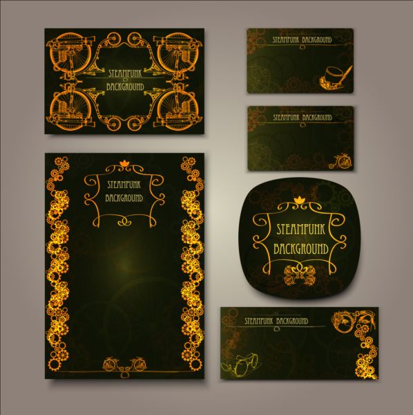 Elegant steampunk card vector set  