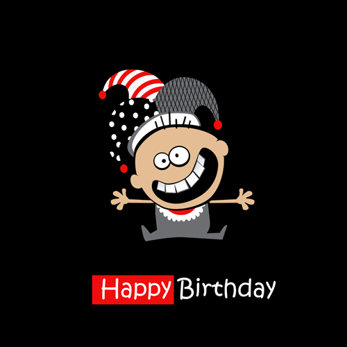 Funny cartoon character with birthday cards set vector 09  