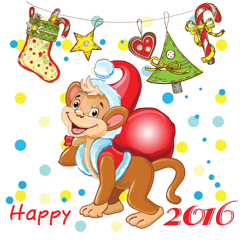 Funny monkey with 2016 new year vectors 04  