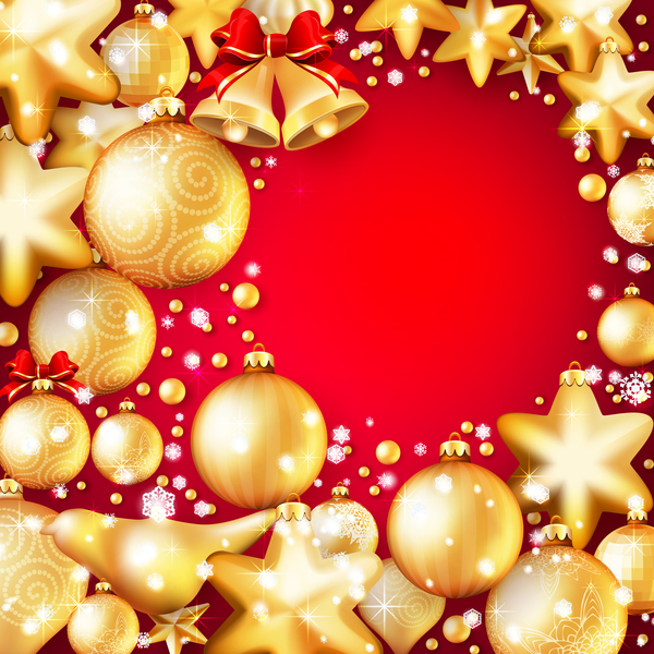 Boules de Noël or avec vecteur de fond rouge 05  