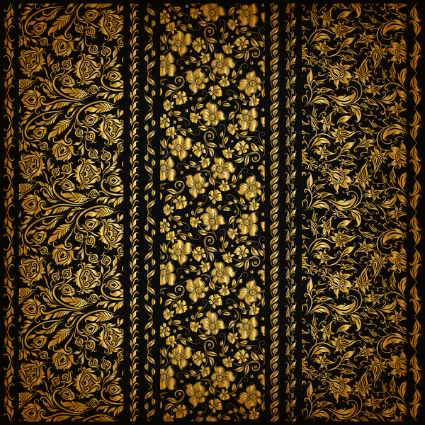 황금 꽃 장식 완벽 한 패턴 벡터 01  