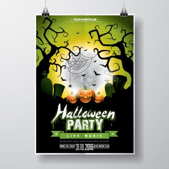 Halloween muziek Party Flyer Design vectoren 05  