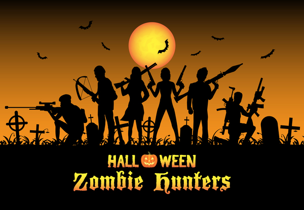 Conception de vecteur d'affiche de chasseurs zombie Halloween 01  