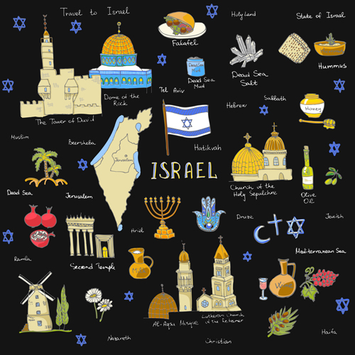 Hand drawn Israel travel elements vector 01  