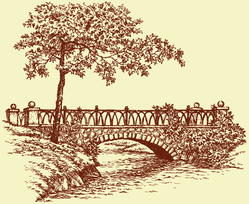 Hand drawn bridges retro style vector 02  