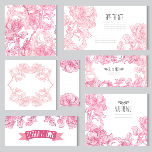 Hand drawn flower pink card with banner vector  