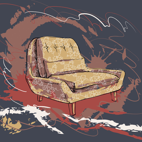 Hand drawn sofa armchairs vector graphics 02  