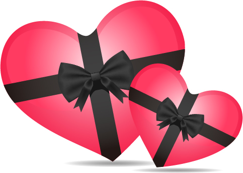 Heart box with black bow vector material  