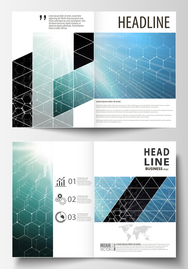 Hexagon design cover template magazine with flyer vector 01  
