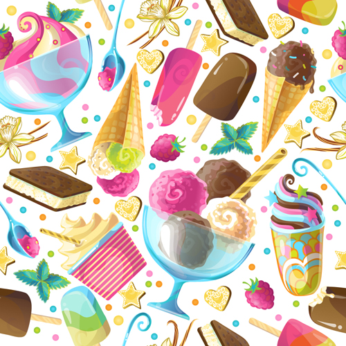 Ice cream with decor seamless pattern vector 02  