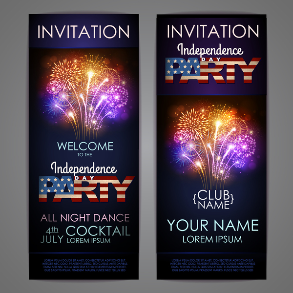 Independence Day party invitation card vector 03  