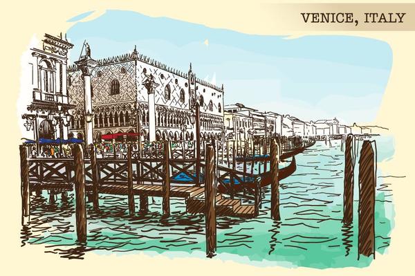 Italien Venedig malte Skizzenvektor 01  