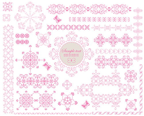 Set of Lace ornament mix vector 05  