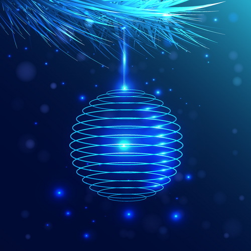 Lines christmas ball decor with blue background vector  