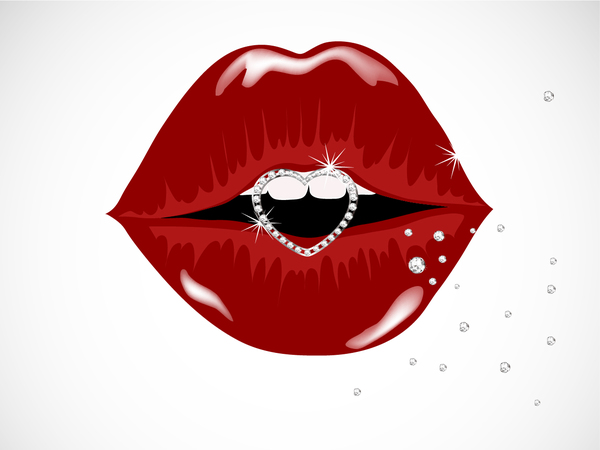 Luxury diamond and red lips vector illustration 01  