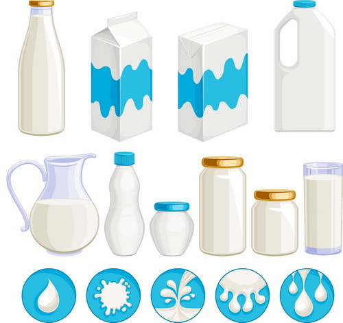 Milch mit Paketkasten- und -flaschenvektor  