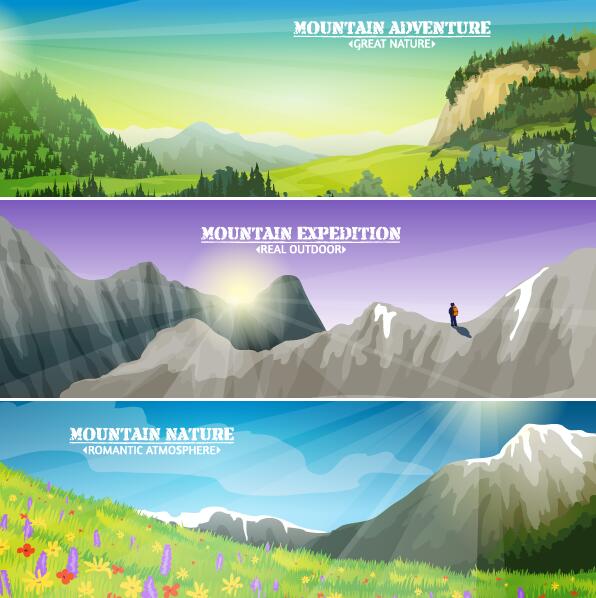 Горы и Природа пейзаж баннеры вектора  