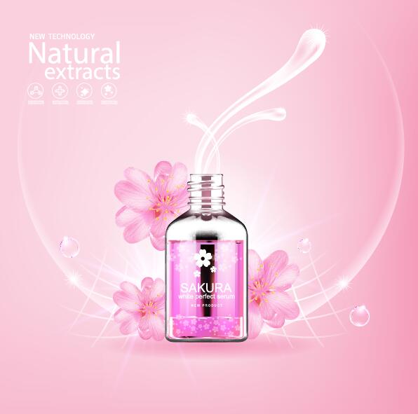 Natürliche Extrakte Sakura Kosmetik Werbeplakat Vektor 03  
