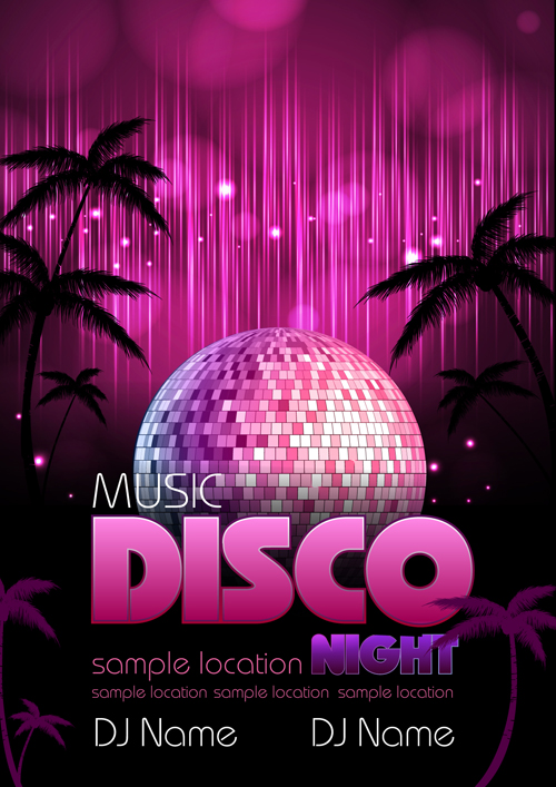 Neon disco music party flyers design vector 05  