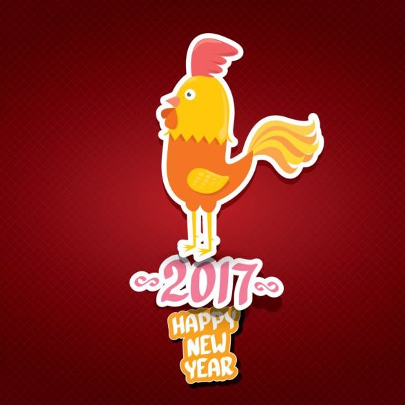 New year 2017 of rooster sticker vector 03  