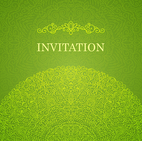 Ornate floral invitation card green styles vector 03  