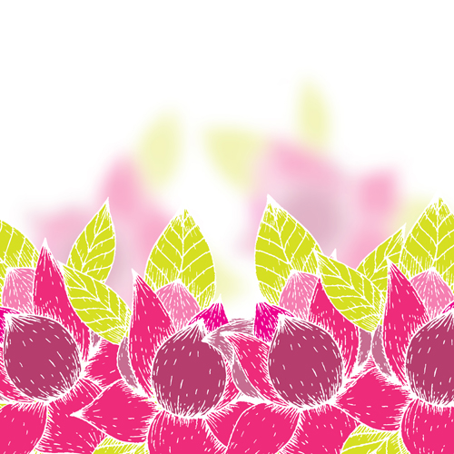 Pink flowers and yellow leaves vector background 04  