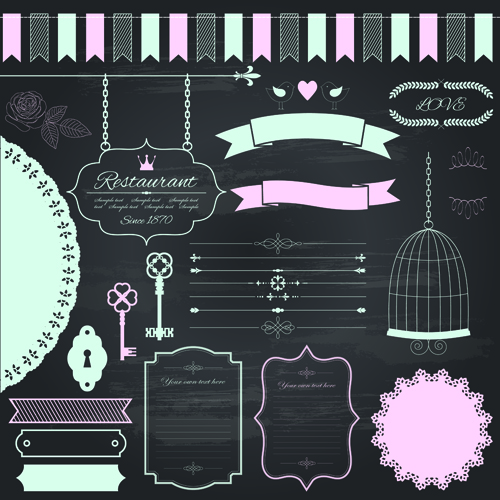 Retro ribbon with border and frame ornaments vector 02  