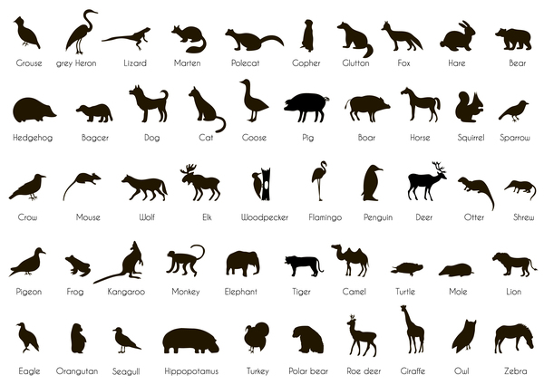 Set of wild animals silhouette vector material  