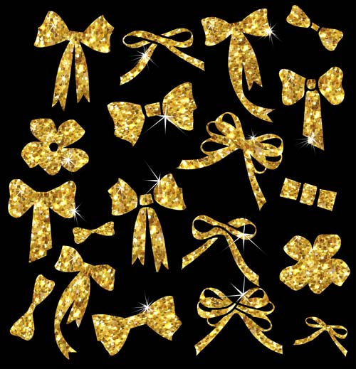 Shiny golden bows vector set  