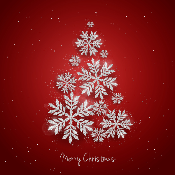 Silberne Schneeflocken mit rotem Weihnachtsvektor 03  