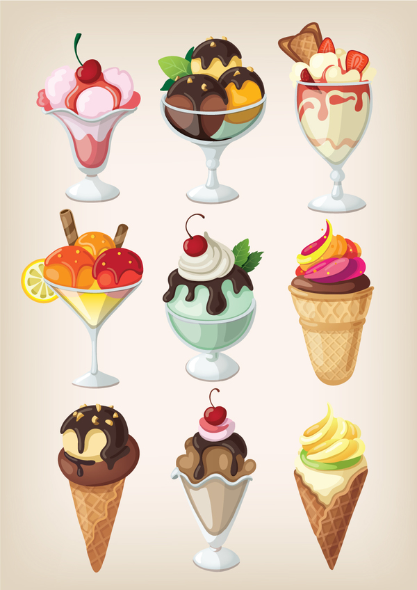 Sorts of ice cream vector illustration 03  