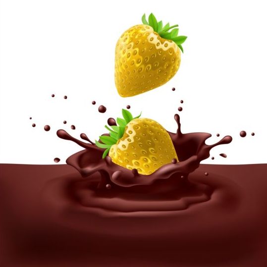 Jordgubbar med choklad stänk bakgrund vektor  