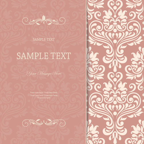Vintag pink invitation cards with floral vector 01  