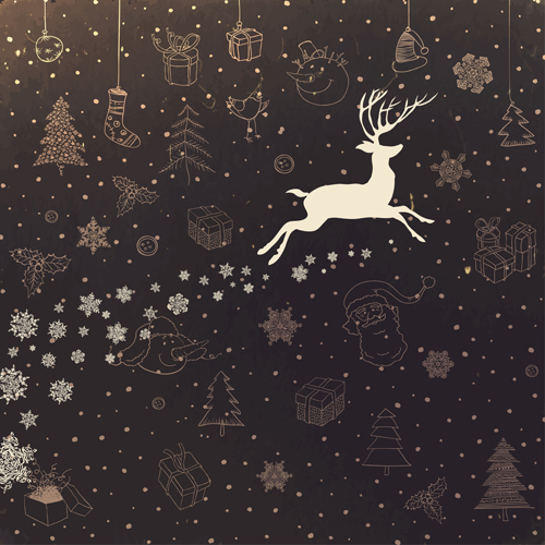 Vintage christmas background with deer vector  