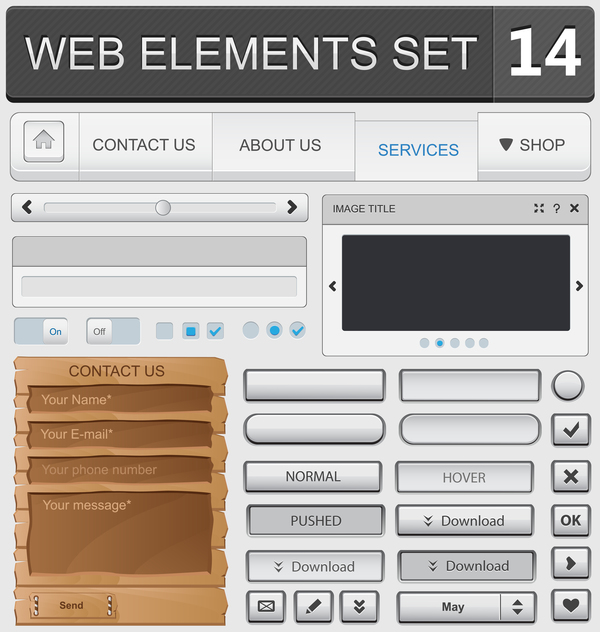 Веб-элементы с материалом кнопки вектор набор 07  