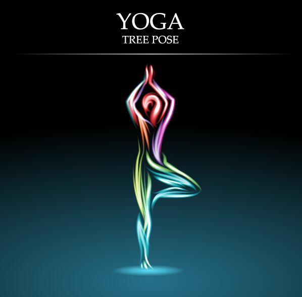 Yoga pose abstract design vector 02  