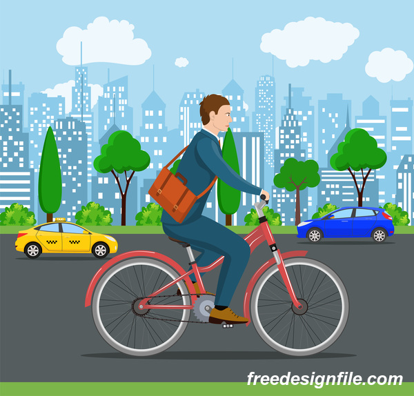 gesunder Lebensstil durch Fahrrad mit Stadtstraßen vector 03  