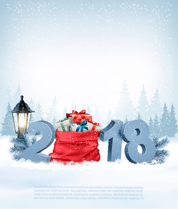 holiday christmas background with sack and 2018 vector  