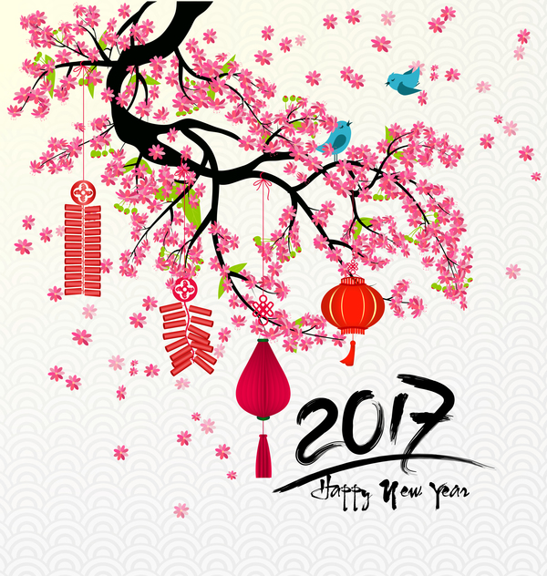 2017 chinese new year background with flowers vector 05  