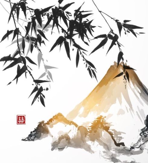 Bamboe Chinese wassen schilderij vector 03  