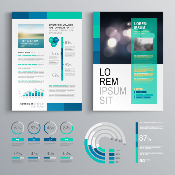 Couverture de la brochure bleue avec matériel vecteur infographique 03  