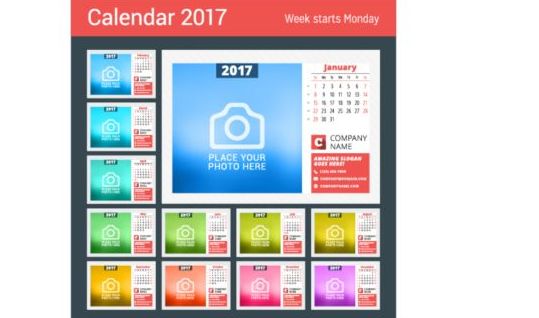 Kalender 2017 met foto vector ontwerp 03  