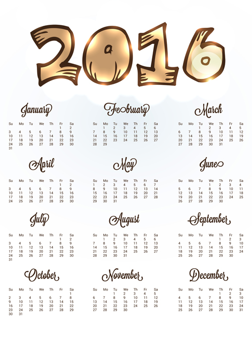 Cartoon funny 2016 calender vector material  