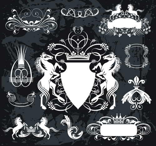 Classical heraldry with ornament labels vector 05  