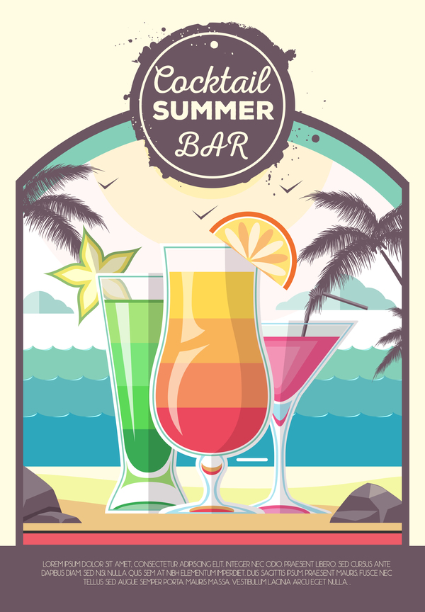 Cocktail Sommer Bar Poster Vorlage Vektor 04  