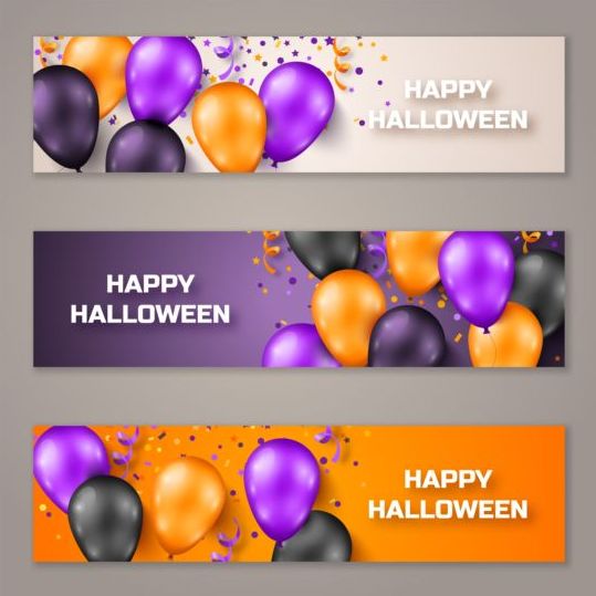 Colored balloon with halloween banners vector set  